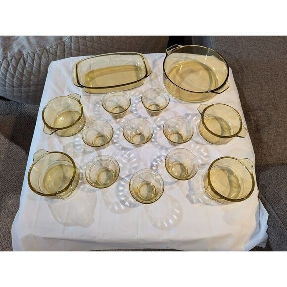 14 pc Vintage Forte Crisa Mexico Honey Amber Glass Baking Serving Dishes - Picture 4 of 8